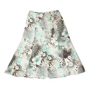 Vintage ConradC Teal Brown Tropical Floral Animal Print Maxi Skirt Size 14